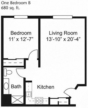 One bedroom One bathroom Floor Plan at Cogir of Stock Ranch, Citrus Heights, 95621